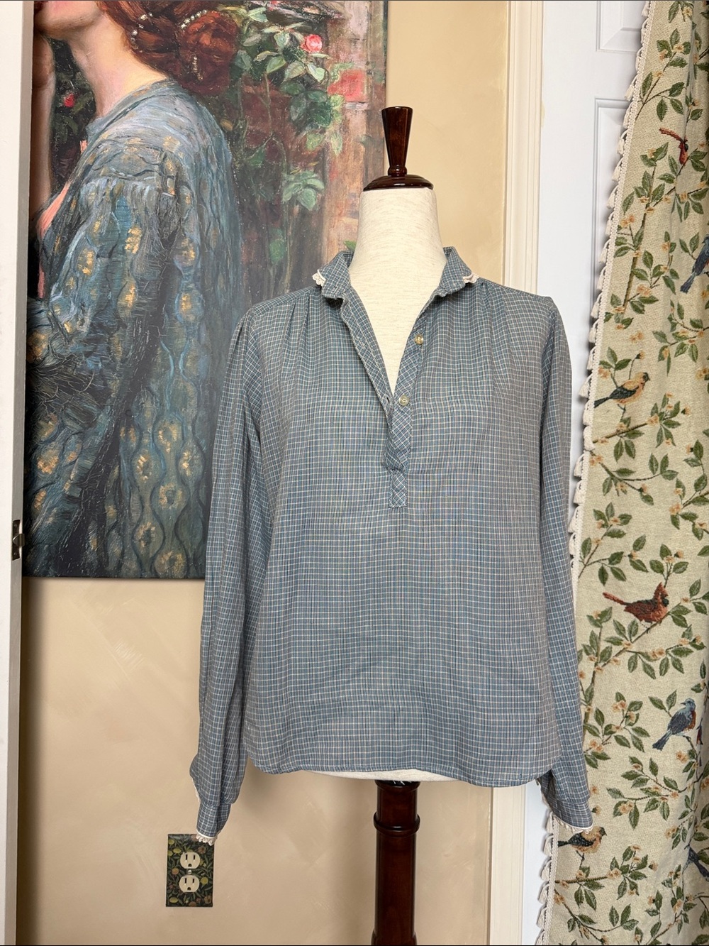 Vintage Wrangler Prairiecore Western Blue Checked Button-Up Pullover Shirt